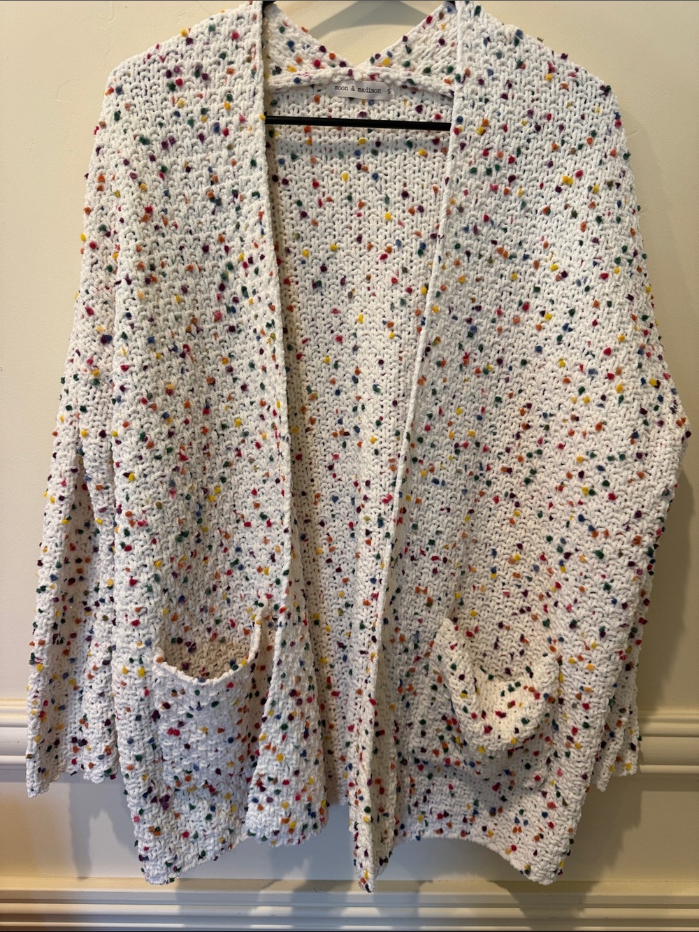 Moon & Madison Oversized Chunky Confetti Cardigan Sweater Ivory Granny